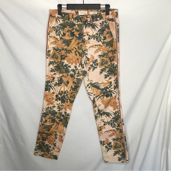 Anthropologie Chino Pants Sz 27 Relaxed Ankle Length Birds Foliage Botanical GUC - Picture 3 of 15